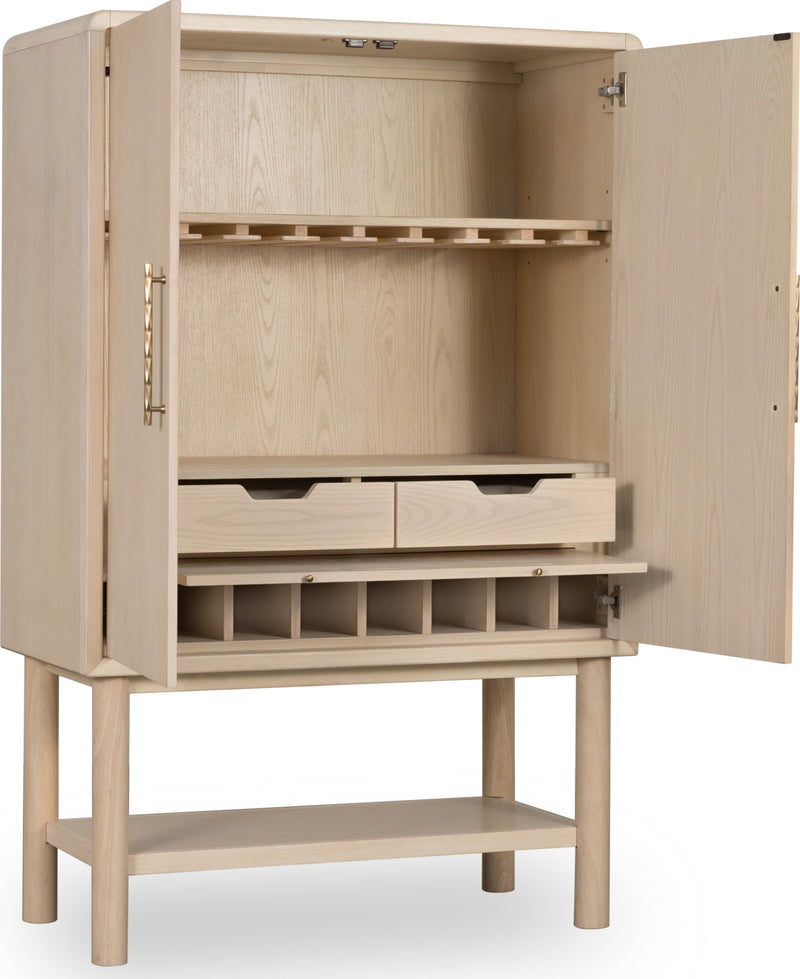 Zinnia Two Door Ash Wood Bar Cabinet in White Sand
