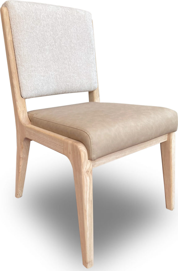 Zinnia Upholstered Dining Chair in White Sand, Buttermilk Leather and Dune Chenille