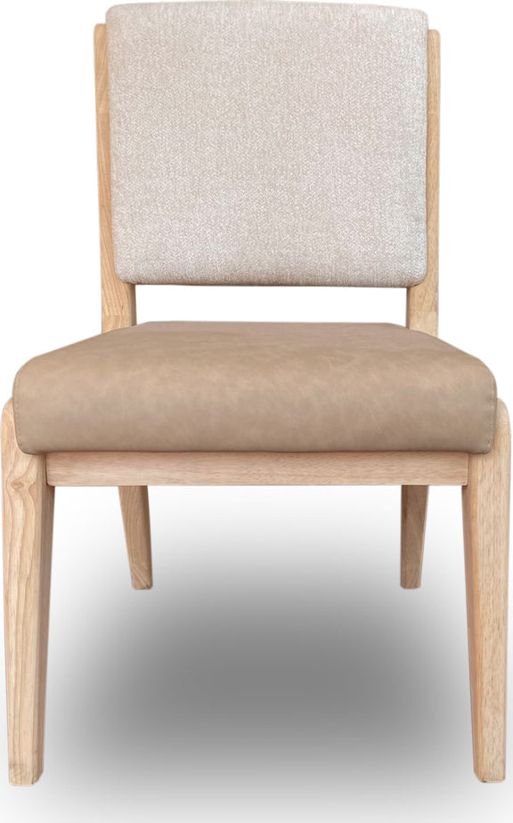 Zinnia Upholstered Dining Chair in White Sand, Buttermilk Leather and Dune Chenille