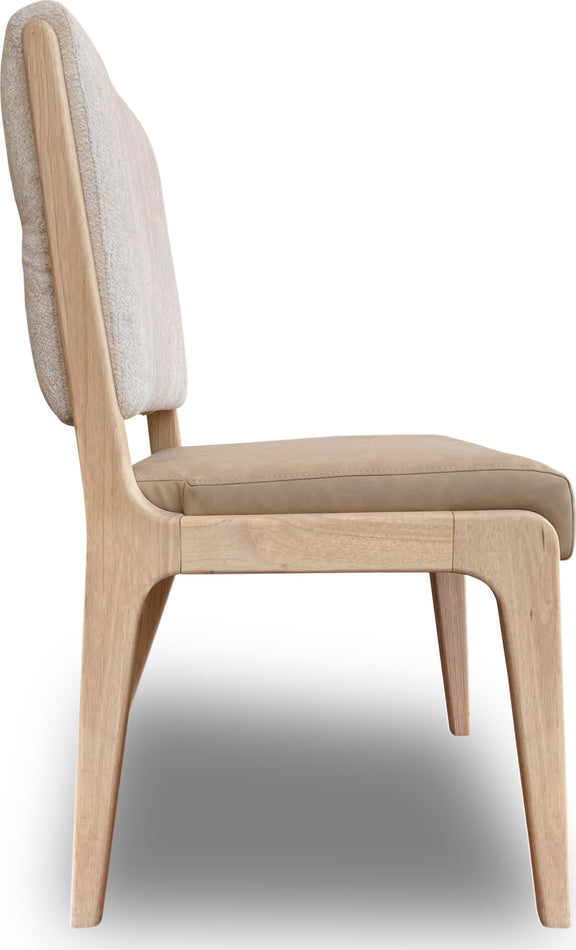 Zinnia Upholstered Dining Chair in White Sand, Buttermilk Leather and Dune Chenille