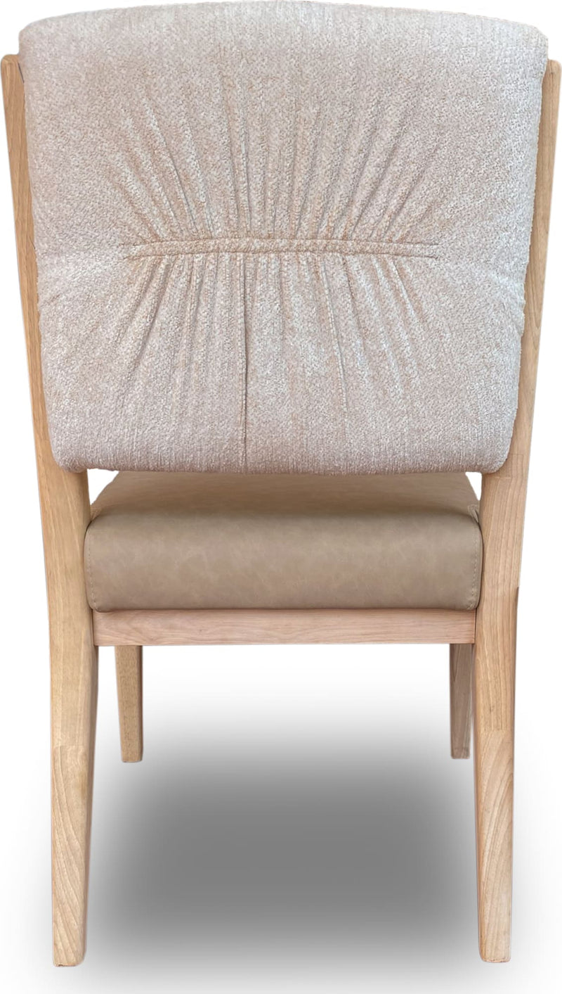 Zinnia Upholstered Dining Chair in White Sand, Buttermilk Leather and Dune Chenille