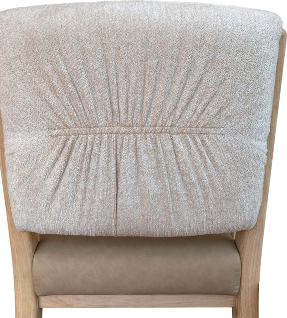 Zinnia Upholstered Dining Chair in White Sand, Buttermilk Leather and Dune Chenille