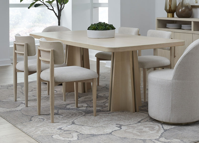 Zinnia Wood Back Dining Chair in White Sand and Dune Chenille