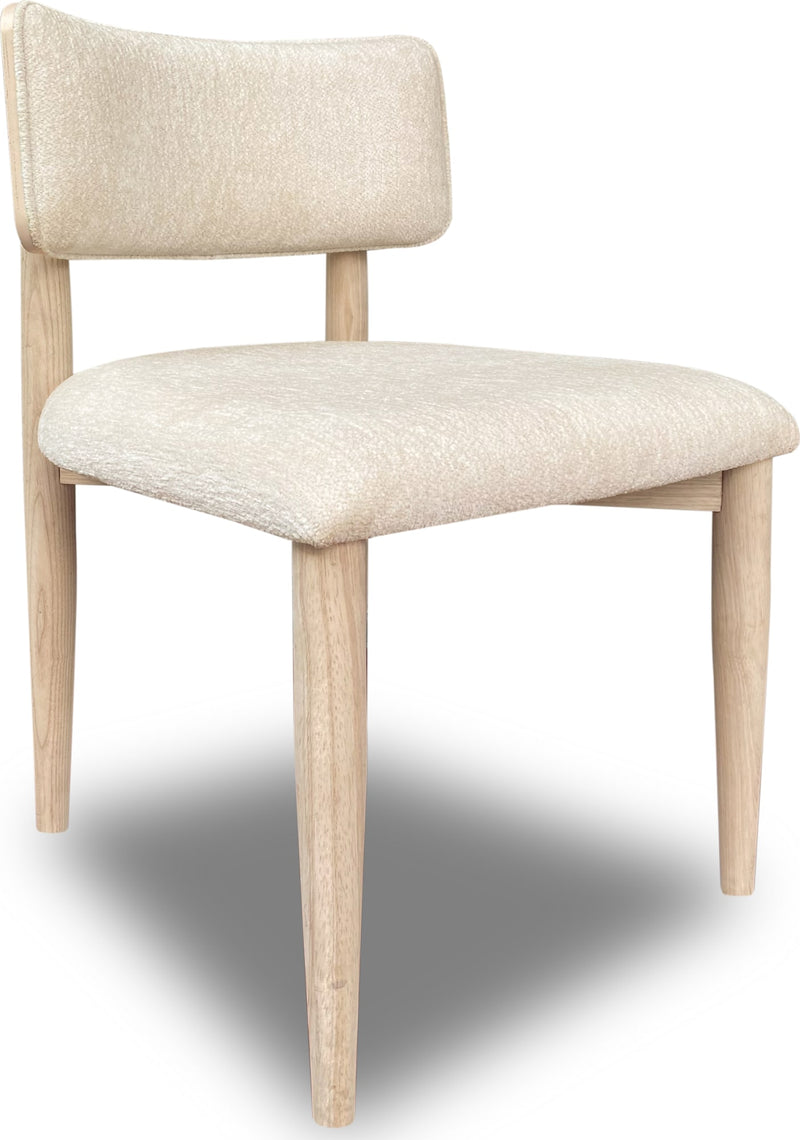 Zinnia Wood Back Dining Chair in White Sand and Dune Chenille