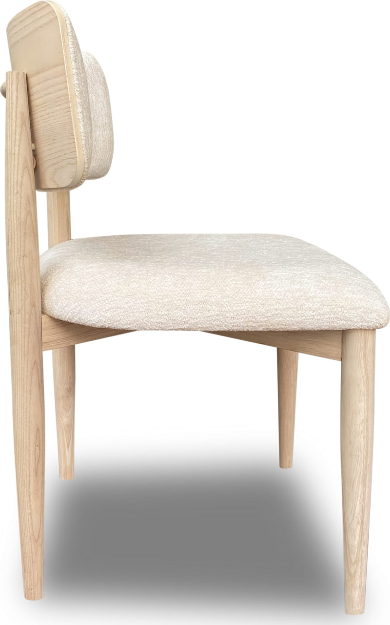 Zinnia Wood Back Dining Chair in White Sand and Dune Chenille