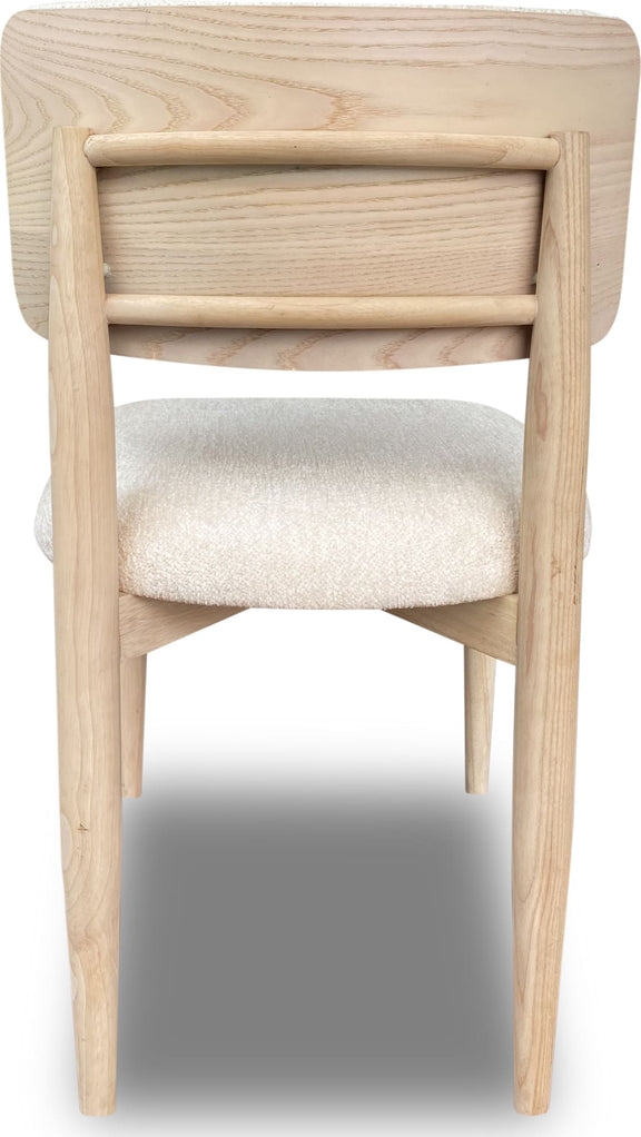 Zinnia Wood Back Dining Chair in White Sand and Dune Chenille