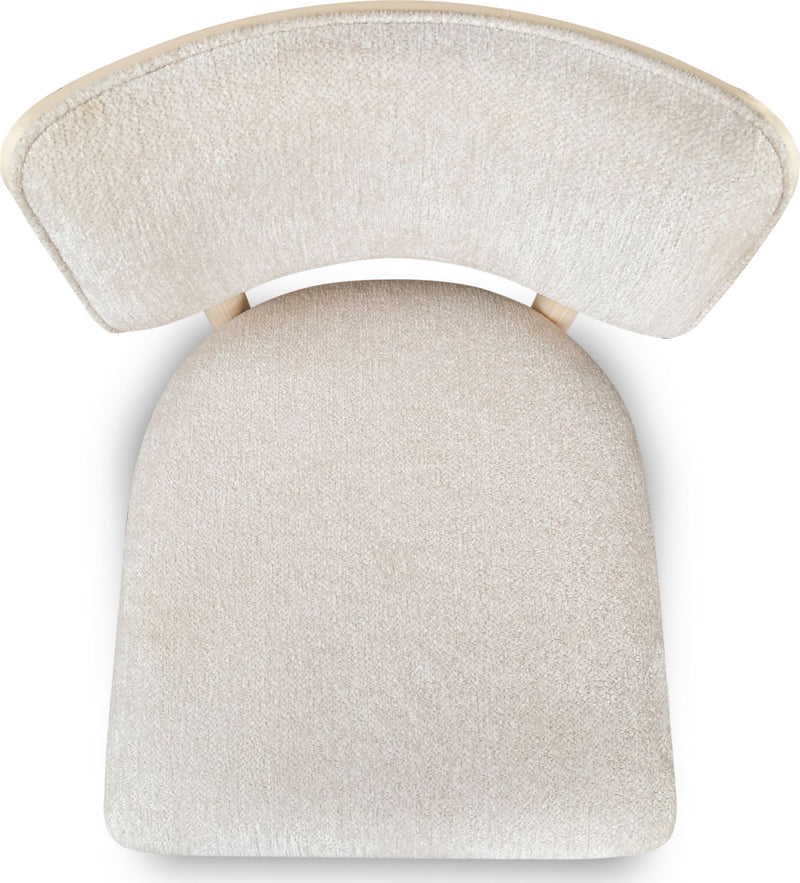 Zinnia Wood Back Dining Chair in White Sand and Dune Chenille