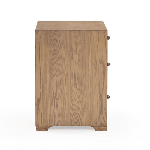Laurentis 23.5" Light Taupe Suede and Wood 3-Drawer Nightstand