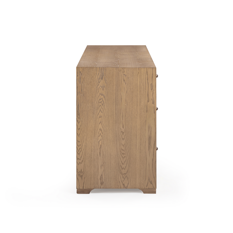 Laurentis 64" Light Taupe Suede and Wood 6-Drawer Dresser
