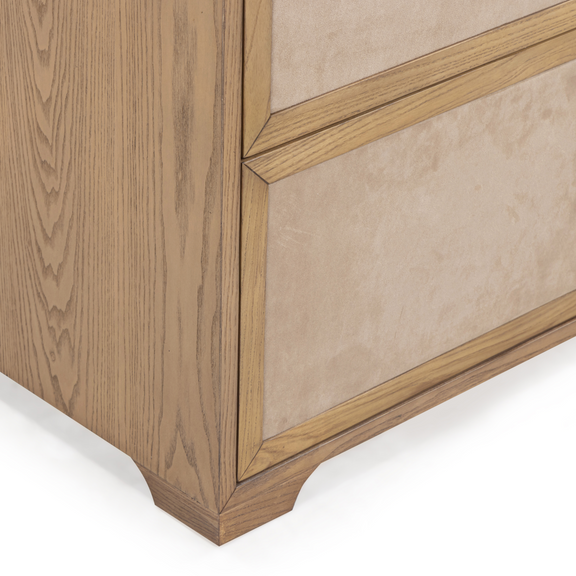 Laurentis 64" Light Taupe Suede and Wood 6-Drawer Dresser