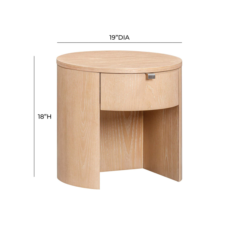 Marlow 19" Wood Round Nightstand With Drawer - Natural