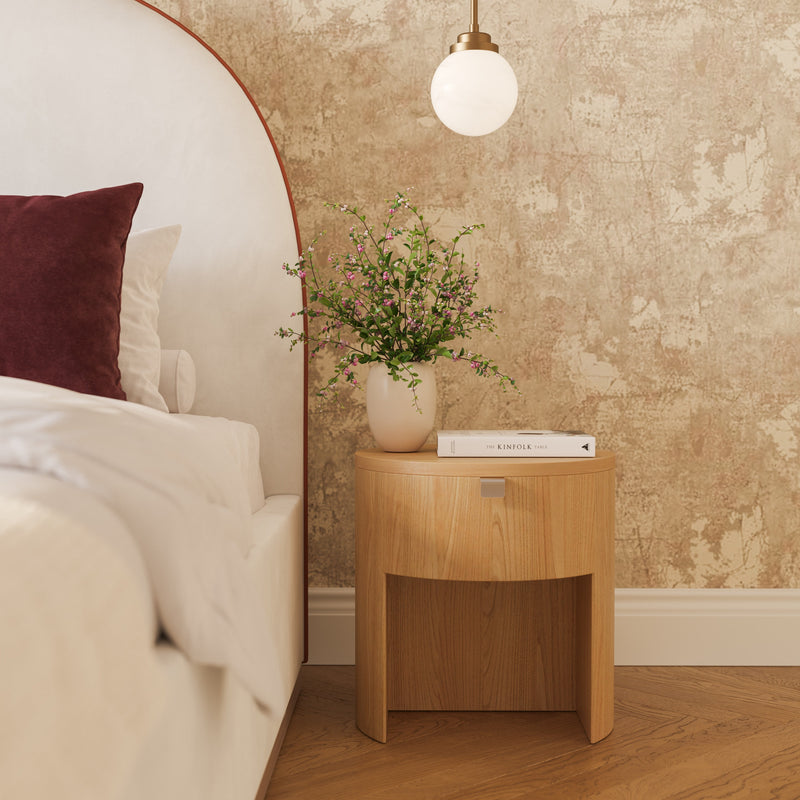 Marlow 19" Wood Round Nightstand With Drawer - Natural