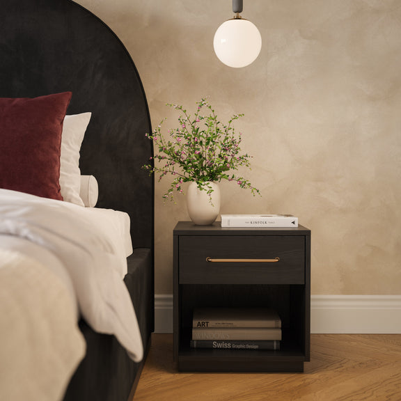 Marlow 17" Wood Nightstand With Drawer - Black