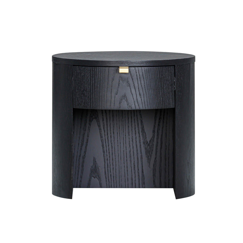 Marlow 19" Wood Round Nightstand With Drawer - Black