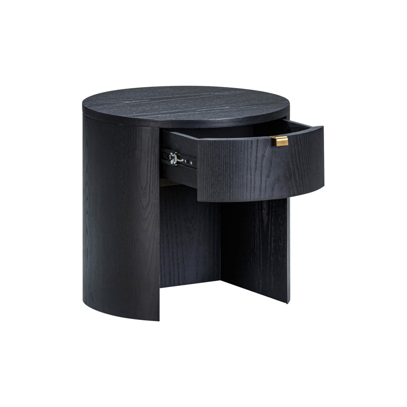 Marlow 19" Wood Round Nightstand With Drawer - Black