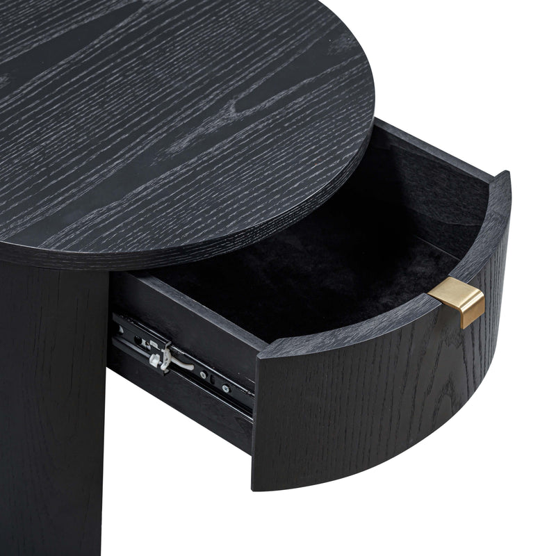 Marlow 19" Wood Round Nightstand With Drawer - Black
