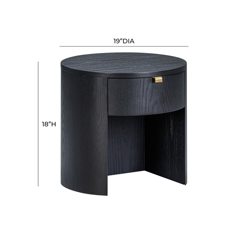 Marlow 19" Wood Round Nightstand With Drawer - Black