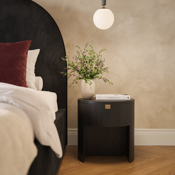 Marlow 19" Wood Round Nightstand With Drawer - Black