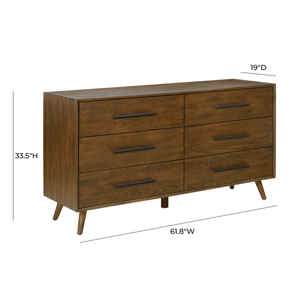Emery 62" Walnut 6-Drawer Dresser