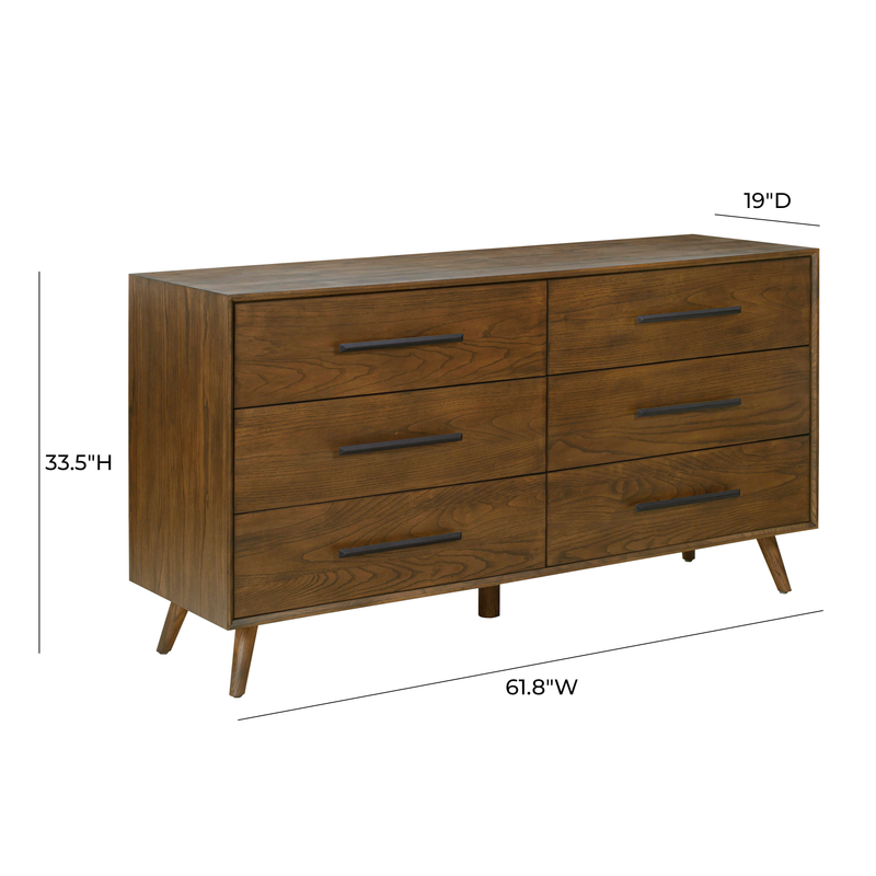 Emery 62" Walnut 6-Drawer Dresser