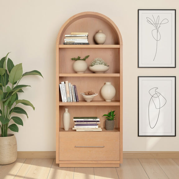 Marlow Wood Bookcase With File Drawer - Natural