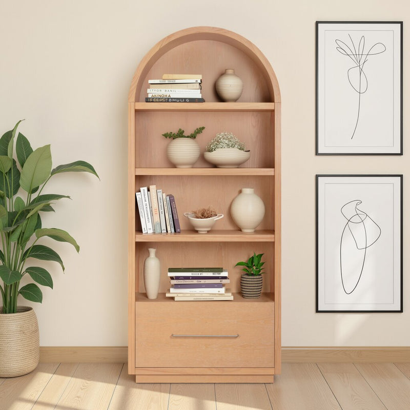 Marlow Wood Bookcase With File Drawer - Natural
