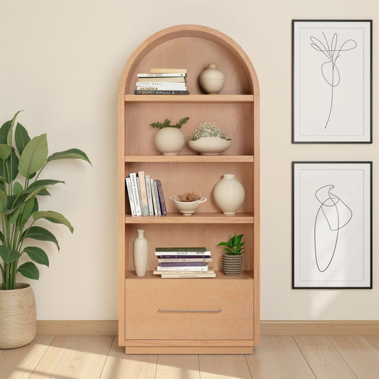 Marlow Wood Bookcase With File Drawer - Natural