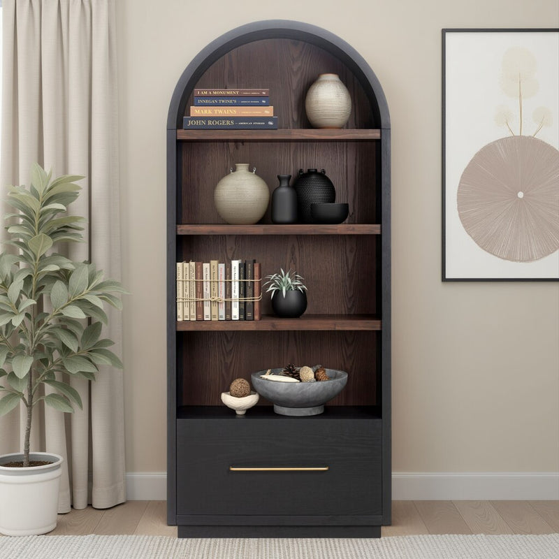 Marlow Wood Bookcase With File Drawer - Black