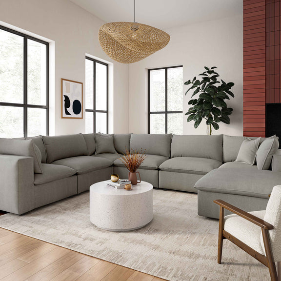 Cali 7-Piece Performance Fabric Modular Large Chaise Sectional - Slate