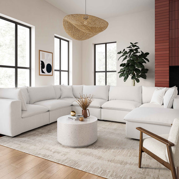 Cali 7-Piece Performance Fabric Modular Large Chaise Sectional - Pearl