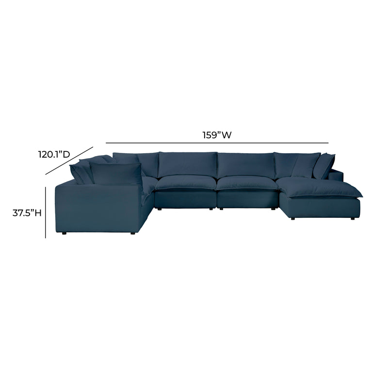 Cali 7-Piece Performance Fabric Modular Large Chaise Sectional - Navy