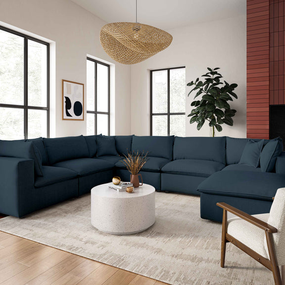 Cali 7-Piece Performance Fabric Modular Large Chaise Sectional - Navy