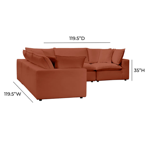 Cali 5-Piece Performance Fabric Modular L-Sectional - Rust