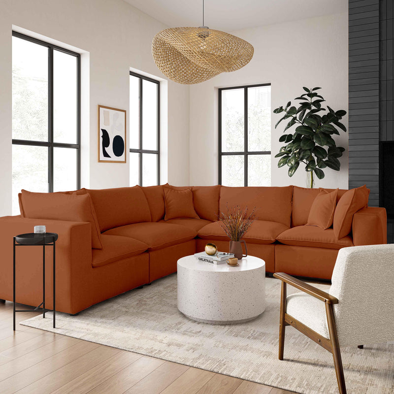 Cali 5-Piece Performance Fabric Modular L-Sectional - Rust