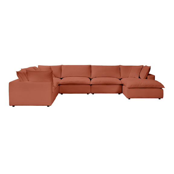 Cali 7-Piece Performance Fabric Modular Large Chaise Sectional - Rust