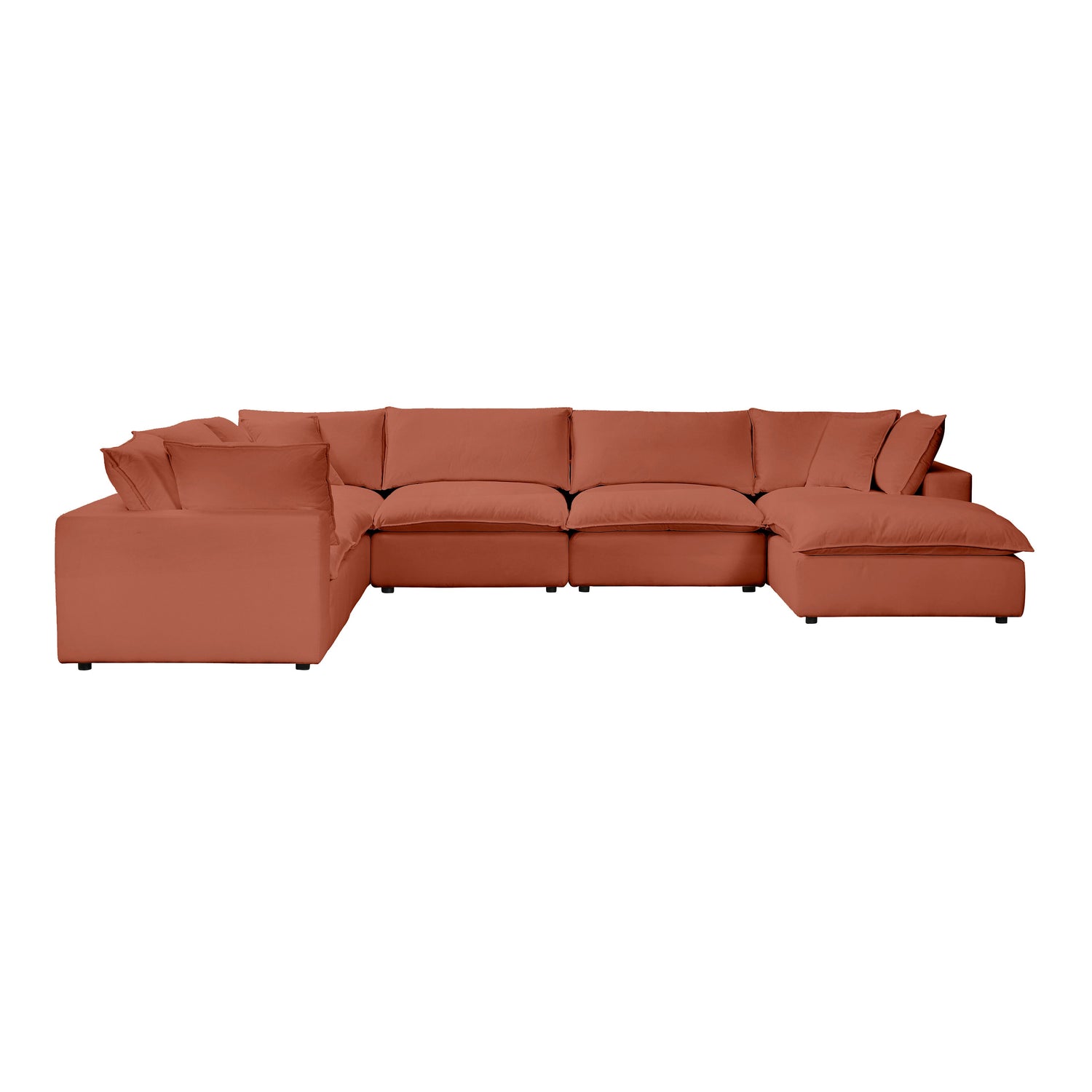 Cali 7-Piece Performance Fabric Modular Large Chaise Sectional - Rust