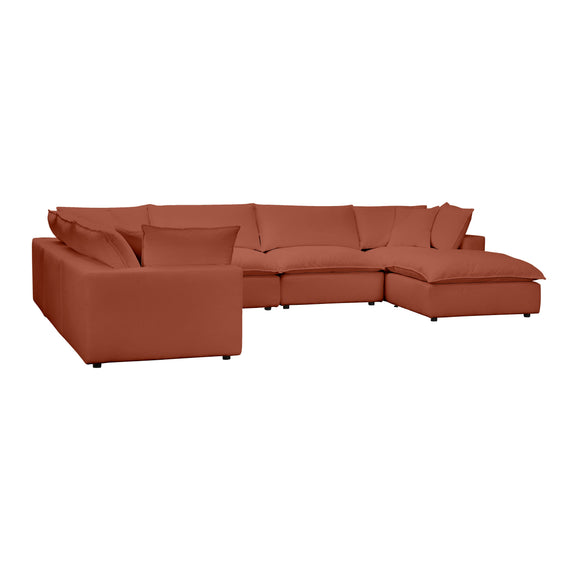 Cali 7-Piece Performance Fabric Modular Large Chaise Sectional - Rust