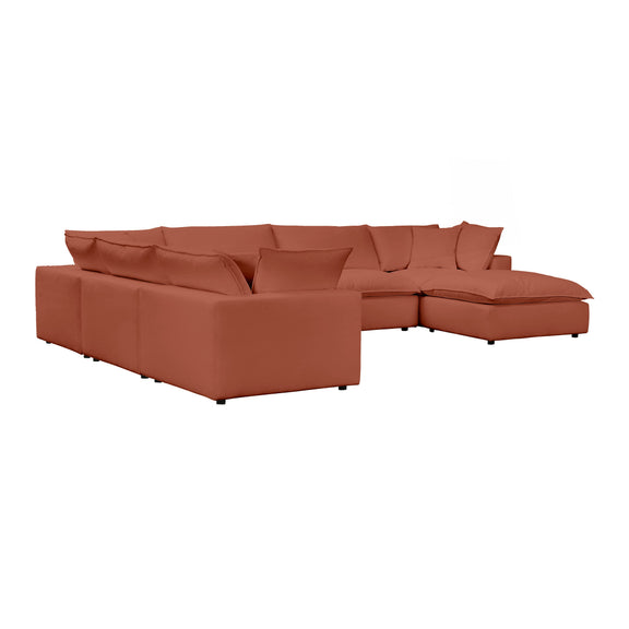 Cali 7-Piece Performance Fabric Modular Large Chaise Sectional - Rust