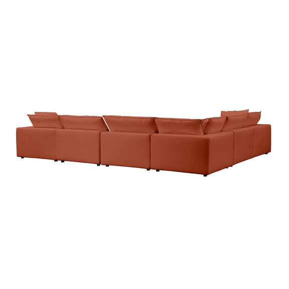 Cali 7-Piece Performance Fabric Modular Large Chaise Sectional - Rust