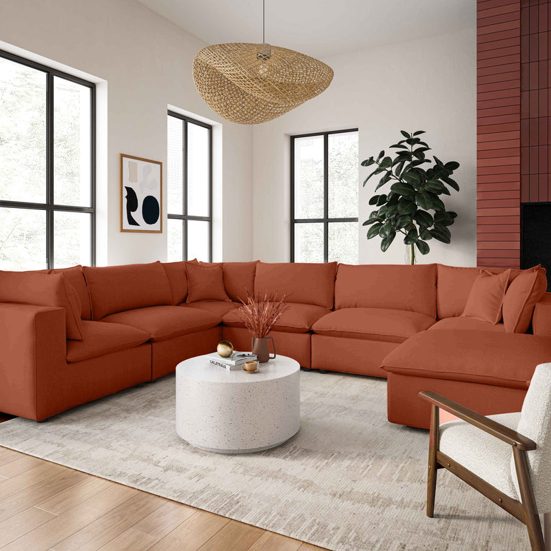 Cali 7-Piece Performance Fabric Modular Large Chaise Sectional - Rust