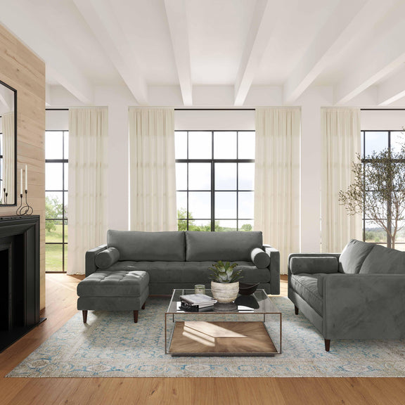 Cave 2-Piece Performance Velvet Sectional - Grey
