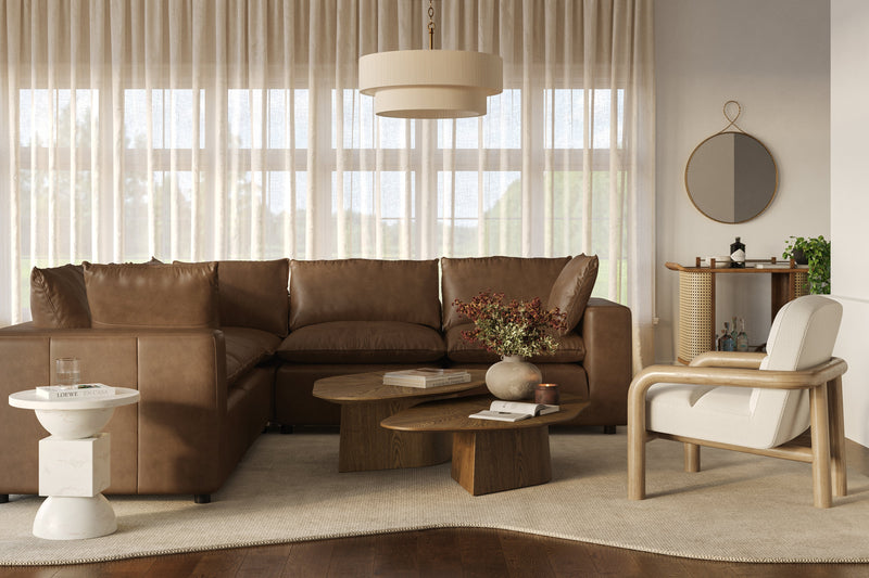 Cali 5-Piece Brown Leather Modular L-Sectional