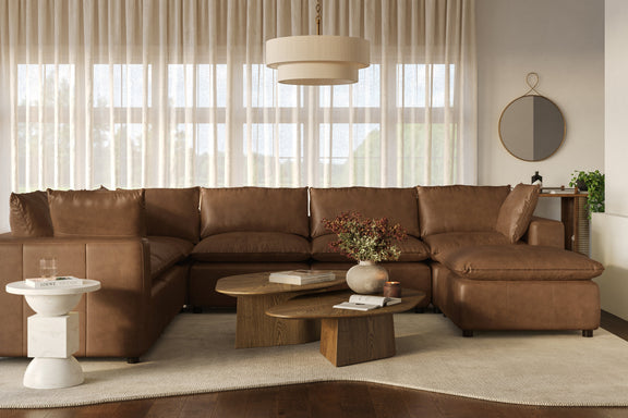 Cali 7-Piece Brown Leather Modular Large Chaise Sectional