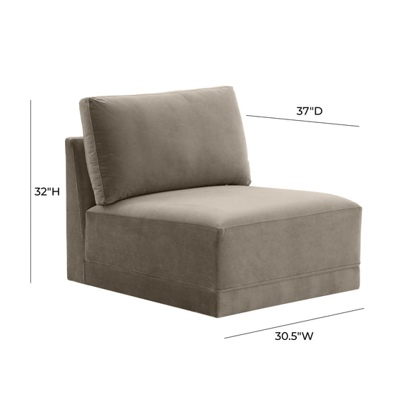 Willow Performance Velvet Modular Armless Chair - Taupe