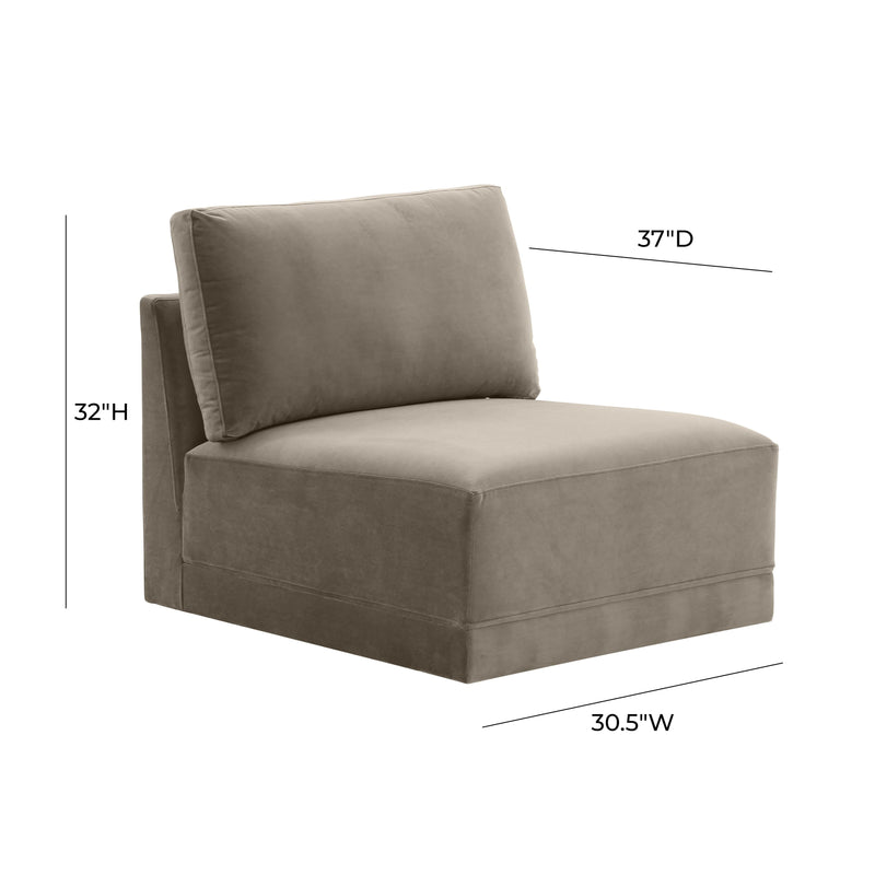 Willow Performance Velvet Modular Armless Chair - Taupe