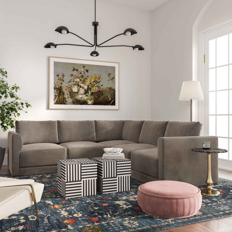 Willow 5-Piece Performance Velvet Modular L Sectional - Taupe