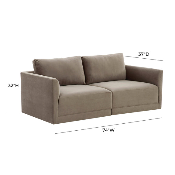 Willow 74" Performance Velvet Modular Loveseat - Taupe