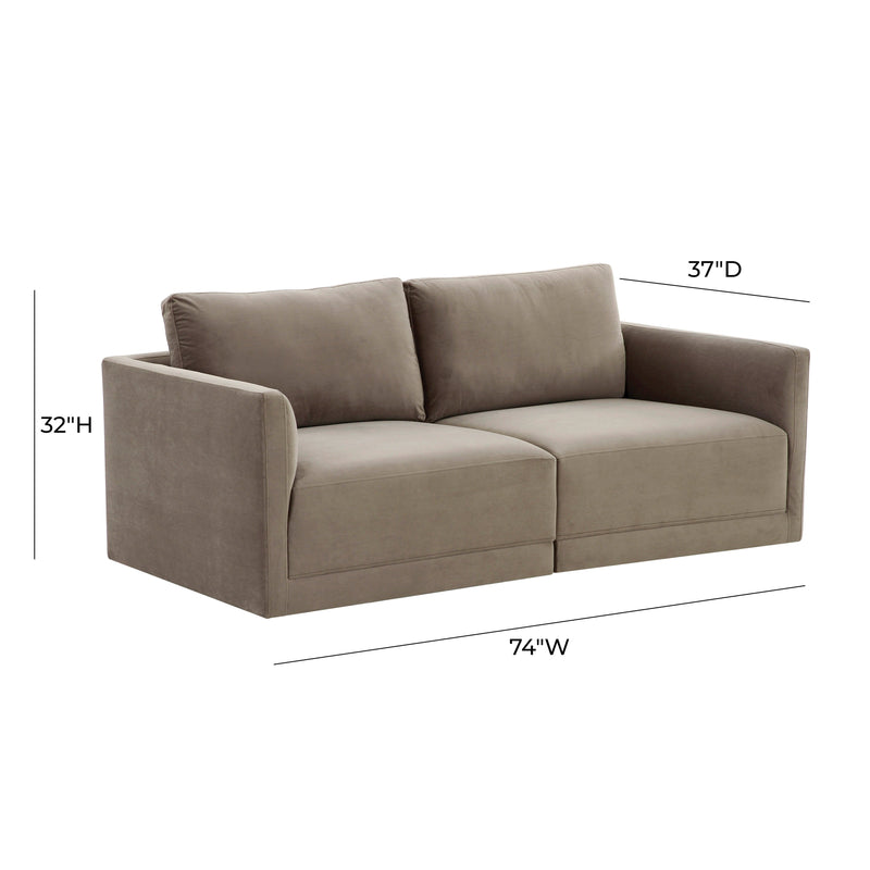 Willow 74" Performance Velvet Modular Loveseat - Taupe