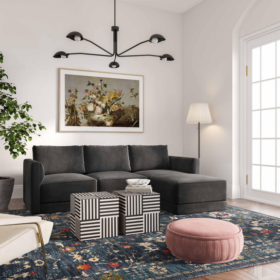 Willow Performance Velvet Modular Ottoman - Charcoal