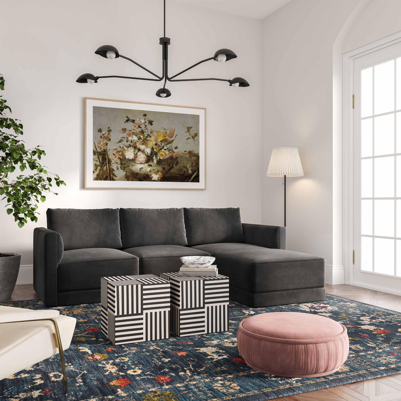 Willow Performance Velvet Modular Ottoman - Charcoal